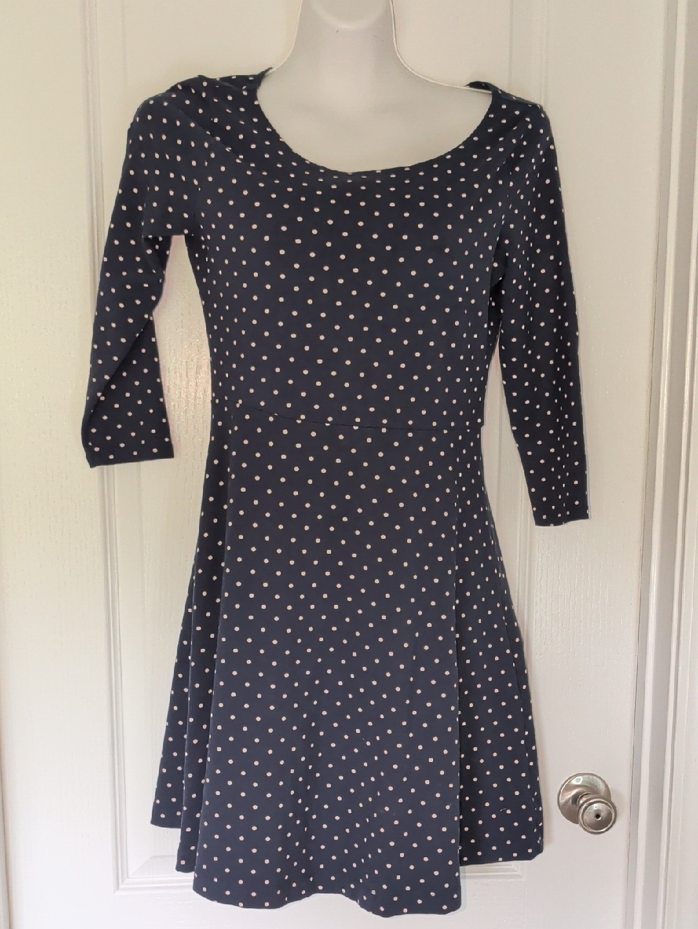Old Navy Navy Blue Polka Dot Long-Sleeve Fit & Flare Dress